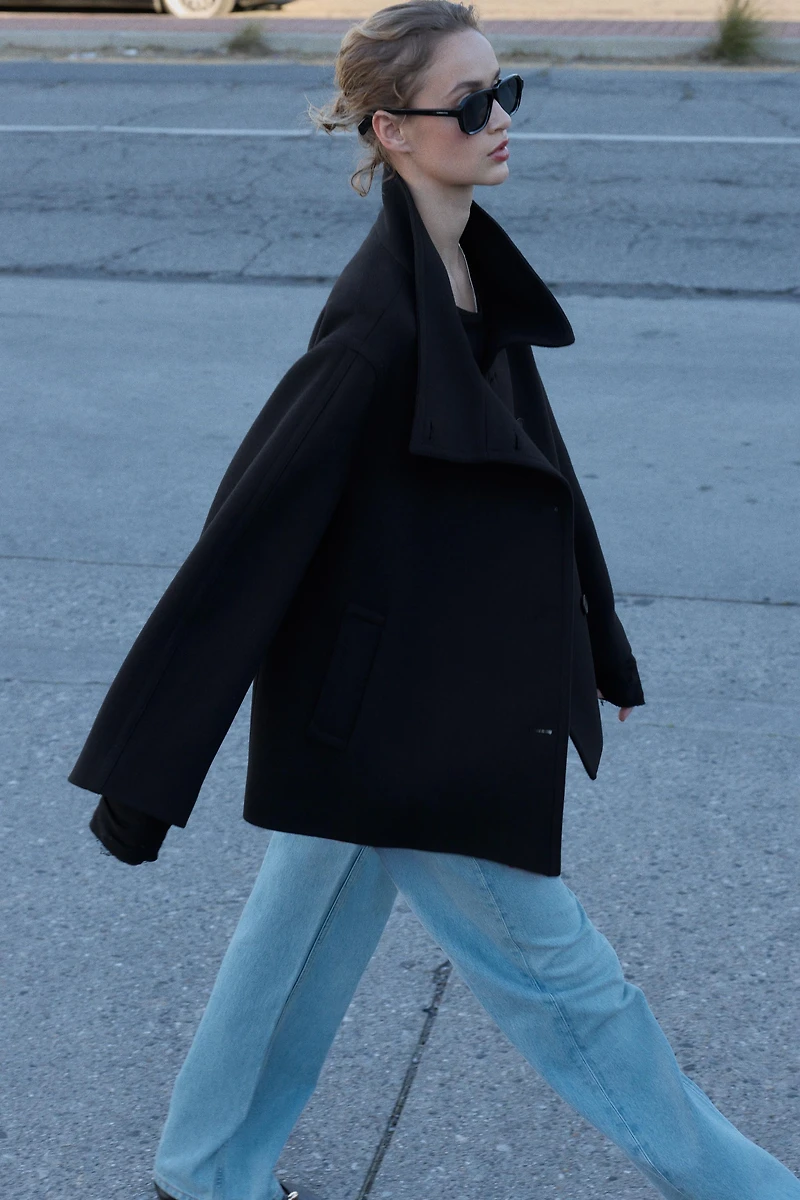 HIGH NECK WOOL BLEND SHORT COAT