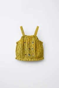 COTTON LINEN EMBROIDERED KNIT TOP