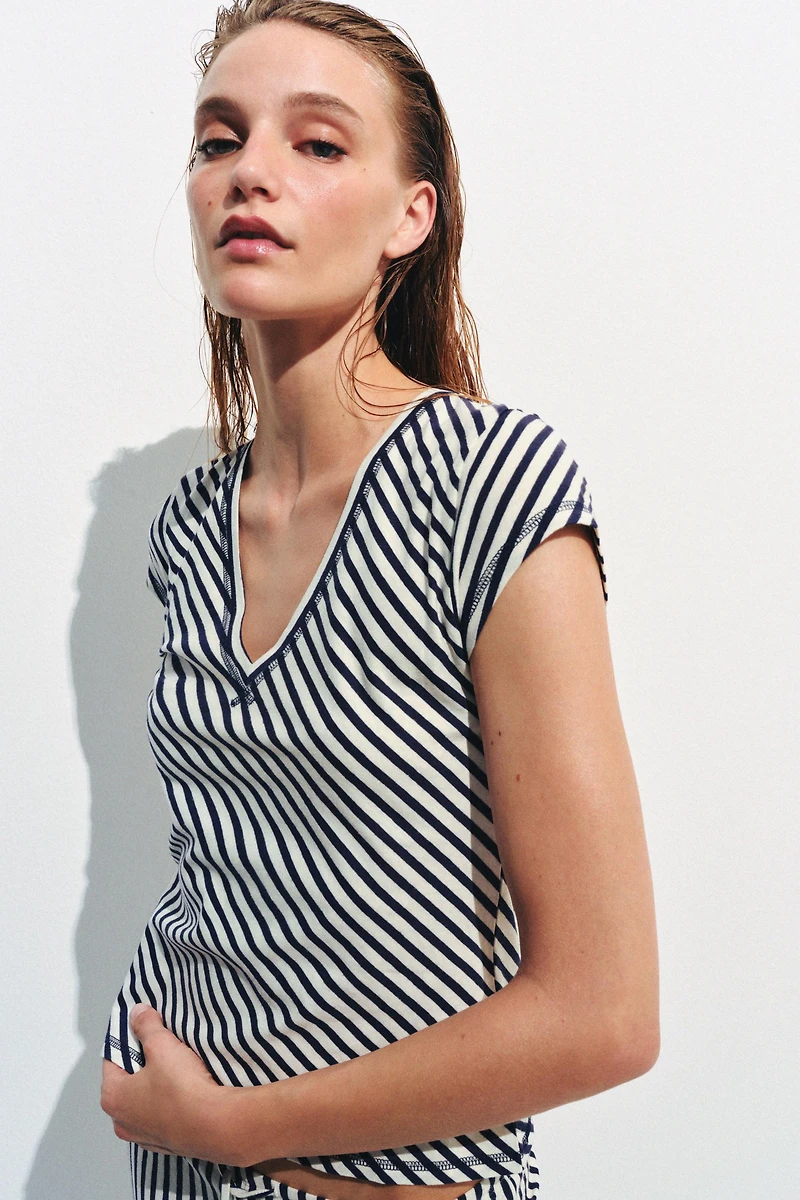 STRIPED LINEN BLEND T-SHIRT