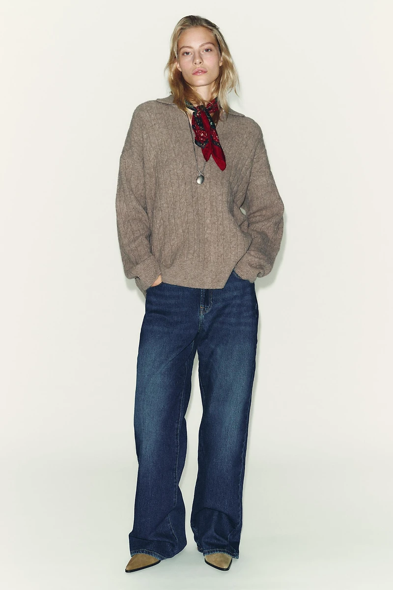 CABLE KNIT POLO SWEATER