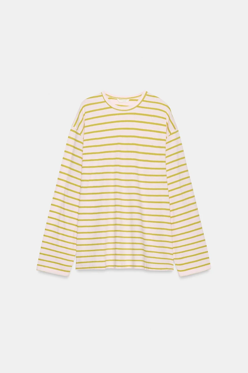 T-SHIRT EN COTON ET LIN À RAYURES