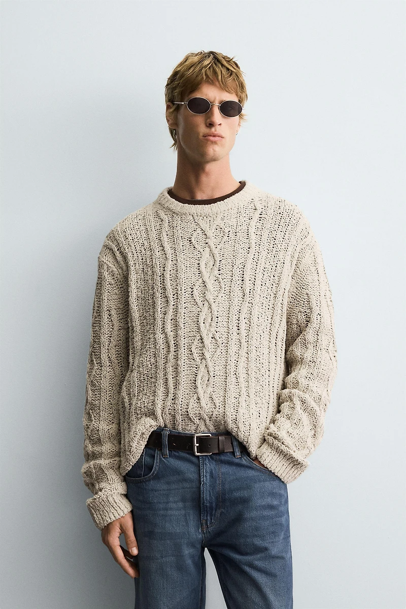 TEXTURED BRAID SWEATER