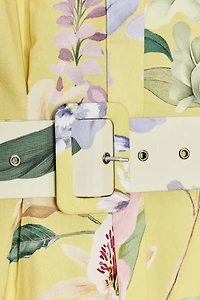 BELTED FLORAL PRINT MIDI DRESS