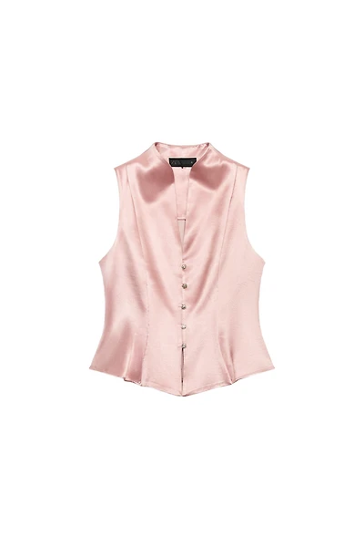 JEWEL BUTTON SATIN EFFECT TOP