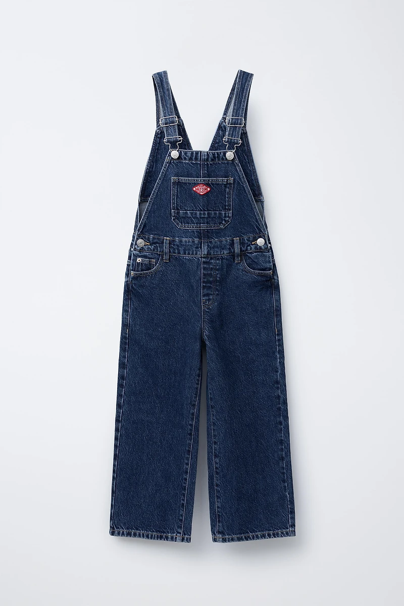 DENIM OVERALLS WITH LABEL