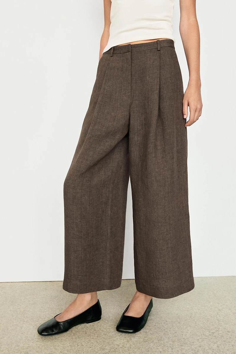 Linen melange darted trousers