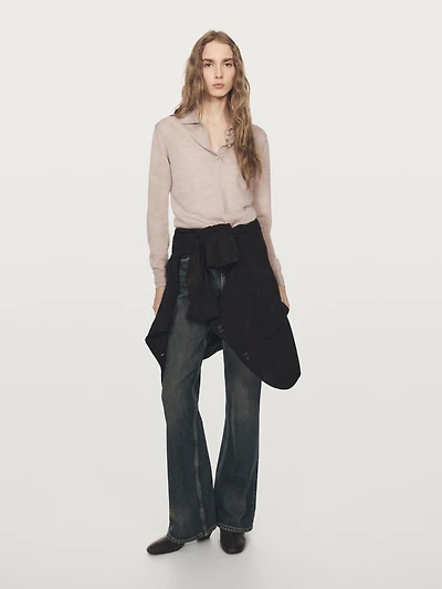 Wool knit polo sweater