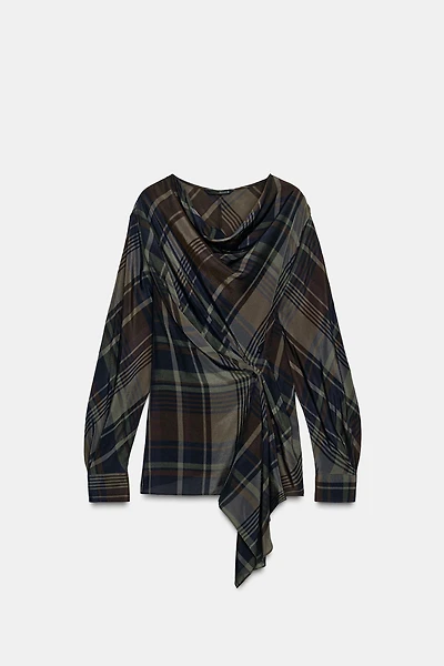 ZW COLLECTION PLAID DRAPED TOP