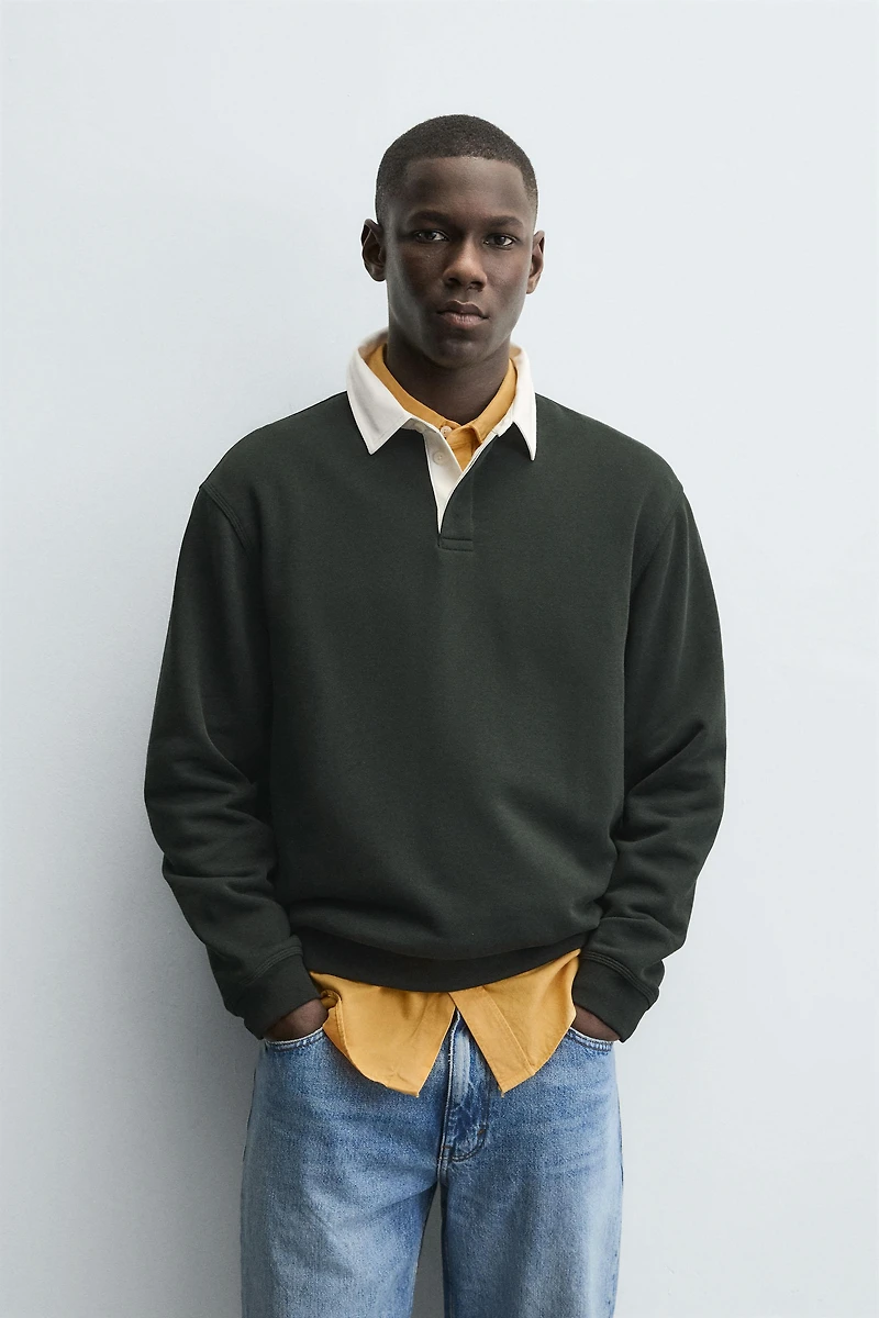 CONTRAST COLLAR POLO SWEATSHIRT