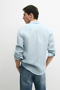 Textured 100% linen regular fit shirt
