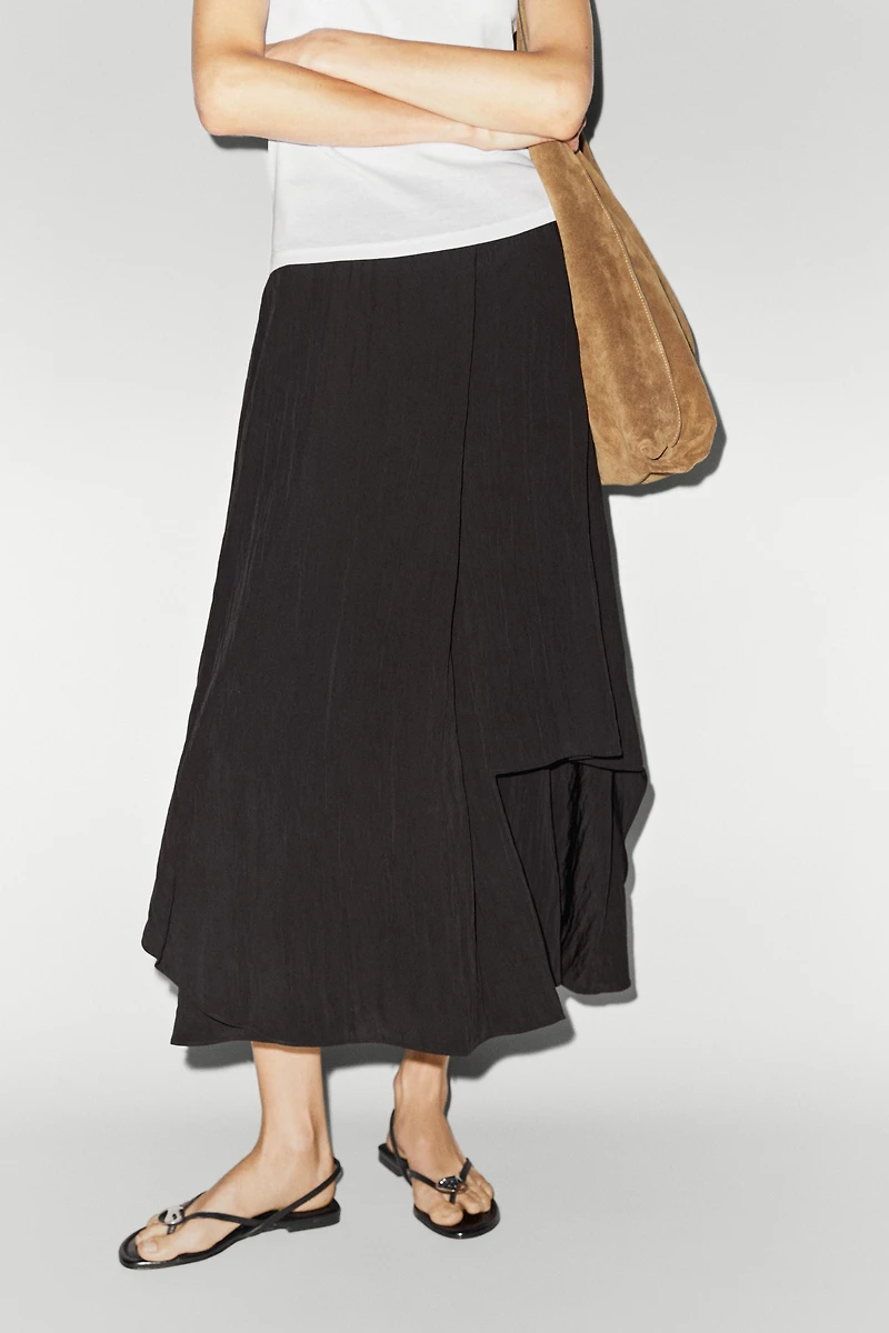 Flowing asymmetrical panel midi skirt