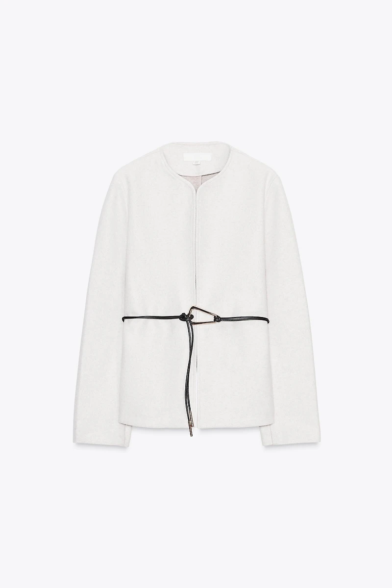 ROUND NECK BELTED BLAZER