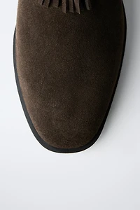 FRINGED LEATHER COWBOY ANKLE BOOTS