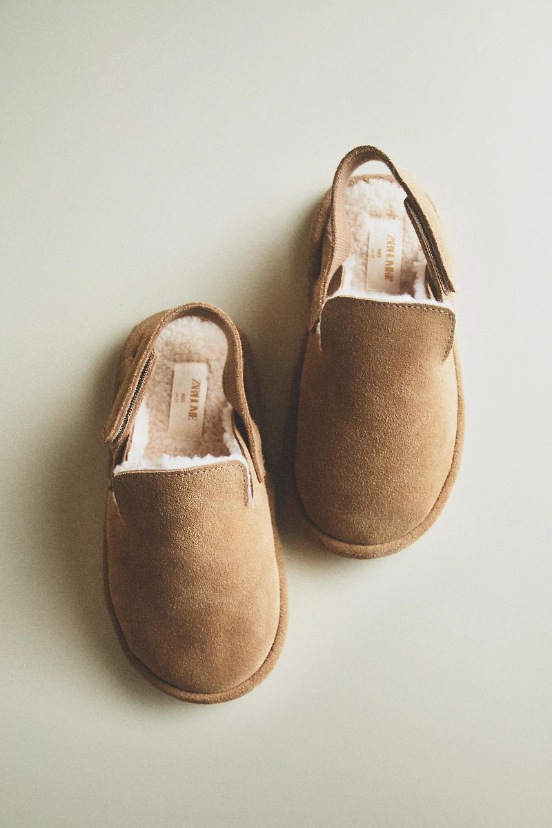 KIDS’ WARM LEATHER MULE CLOG SLIPPERS