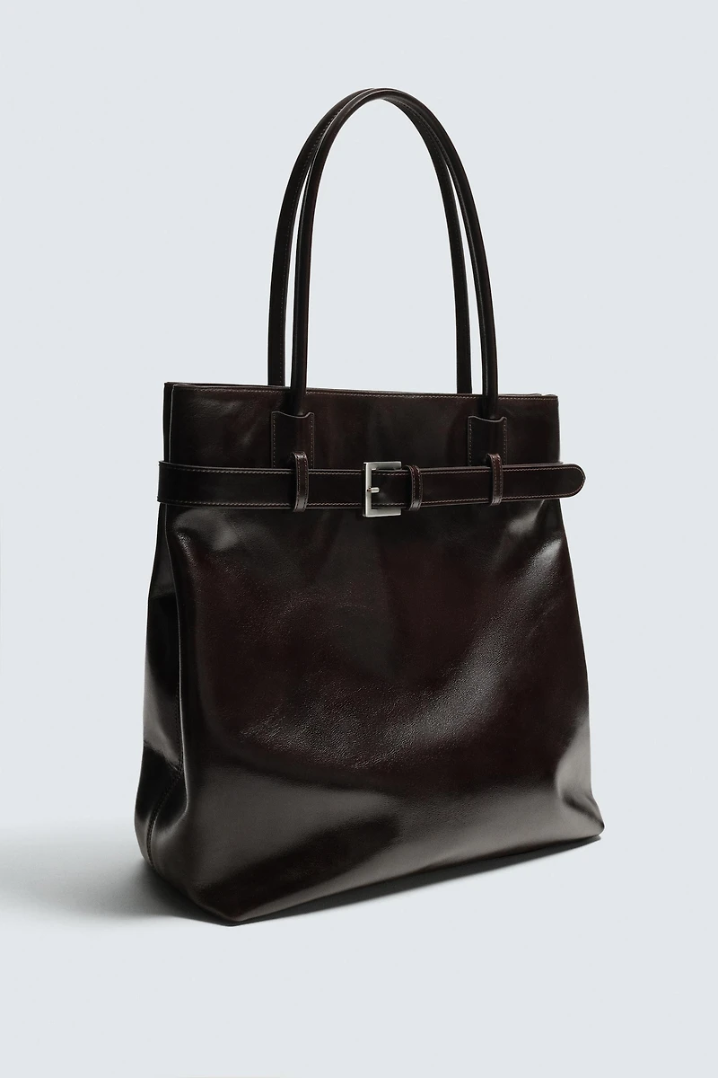 LEATHER SHOPPER WITH BELT DETAIL