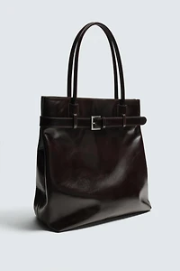 LEATHER SHOPPER WITH BELT DETAIL