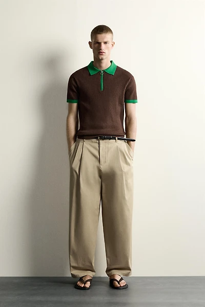 COLOR BLOCK ZIP KNIT POLO SHIRT