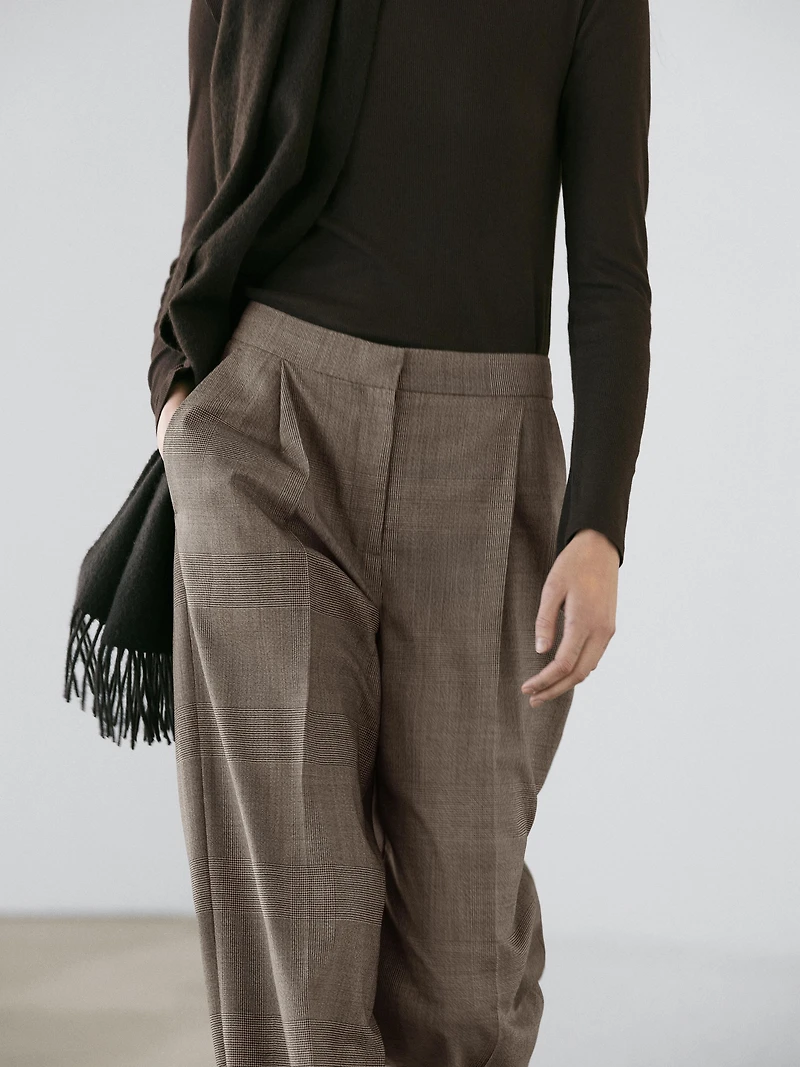 Pantalon de tailleur à carreaux en laine