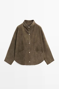Veste courte avec boutons en cuir daim