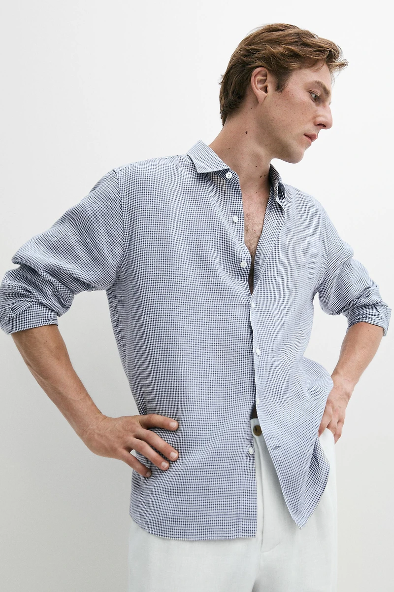 100% linen regular fit gingham shirt