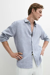 100% linen regular fit gingham shirt