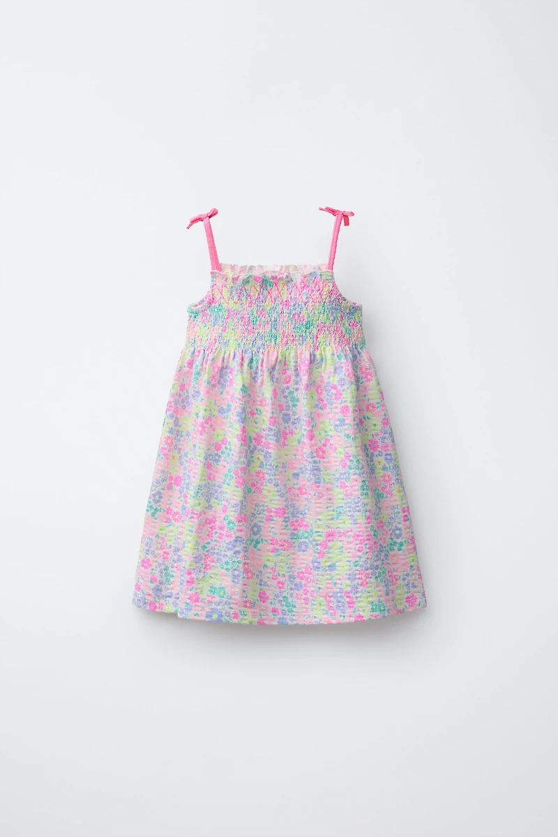 ELASTICIZED FLORAL PRINT DRESS