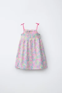 ELASTICIZED FLORAL PRINT DRESS