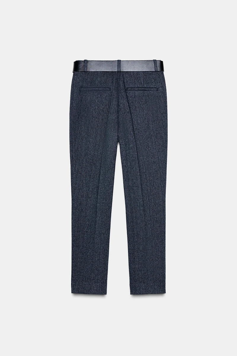 HERRINGBONE BELTED PANTS