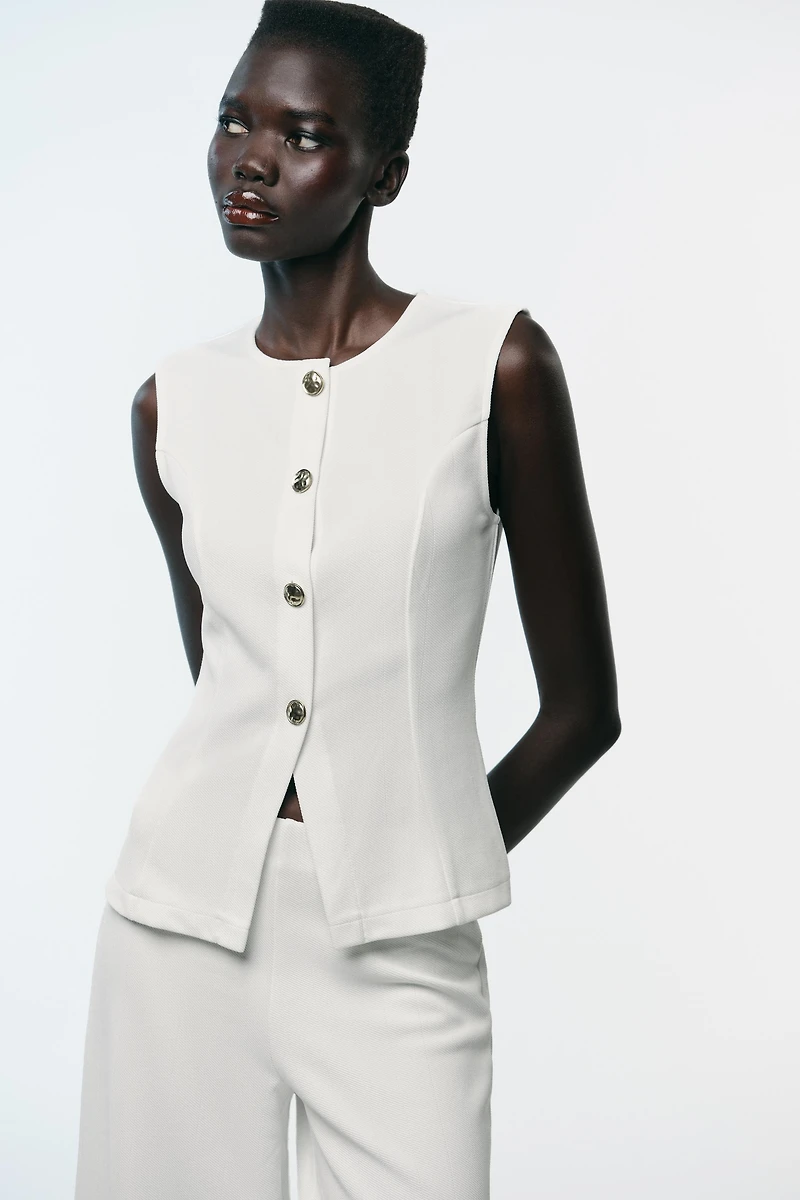 TOP GILET SERGÉ BOUTONS