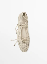 Lace-up printed ballet flats