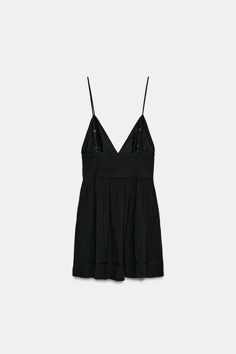 EMBROIDERED STRAP MINI DRESS