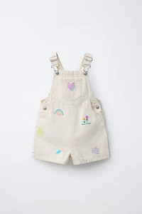 EMBROIDERED TWILL OVERALL SHORTS