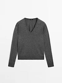 Wool blend V-neck knit sweater