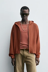 OPEN WEAVE HOODED SWEATSHIRT