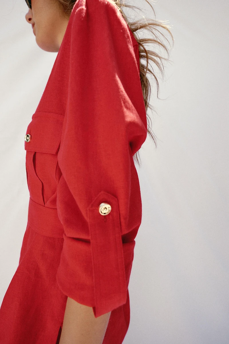 VESTE SAHARIENNE EN LIN AVEC CEINTURE