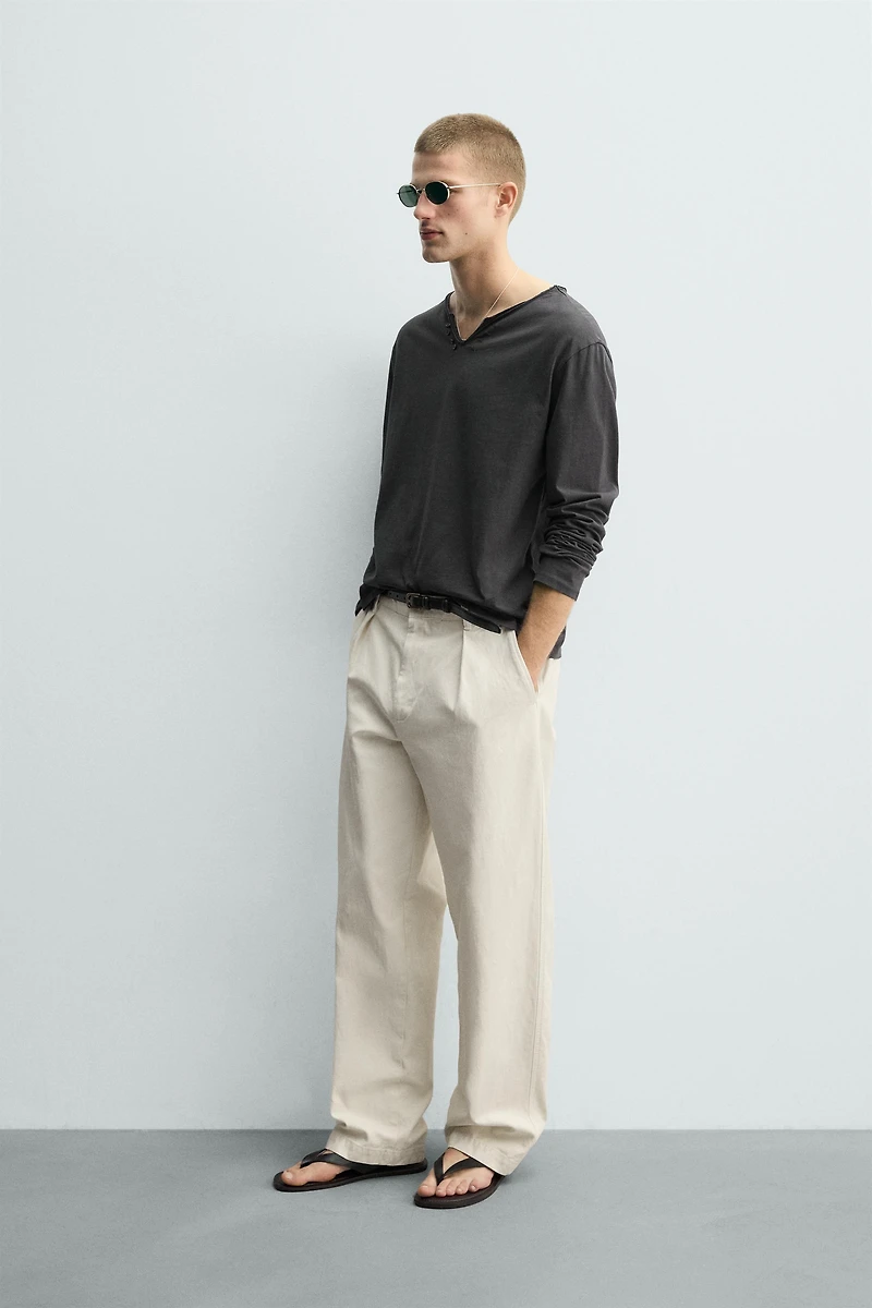 IRREGULAR HENLEY COLLAR T-SHIRT