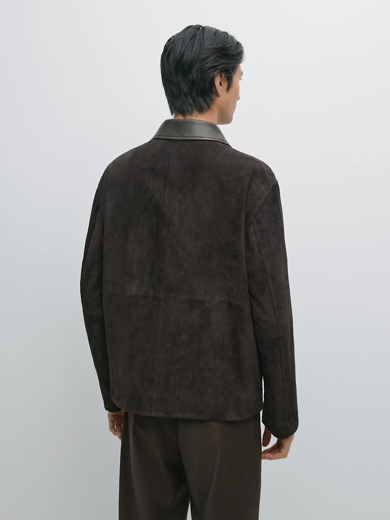 Suede leather jacket with collar detail
