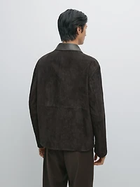 Suede leather jacket with collar detail