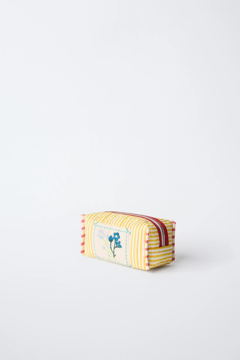 EMBROIDERED STRIPED COSMETICS BAG