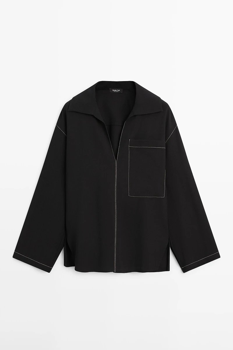 Flowing wool blend overshirt with pocket detail