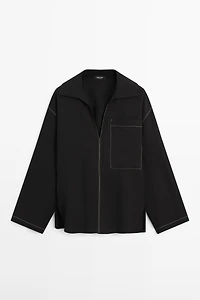 Flowing wool blend overshirt with pocket detail