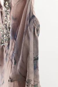 LONG EMBROIDERED PRINTED DRESS