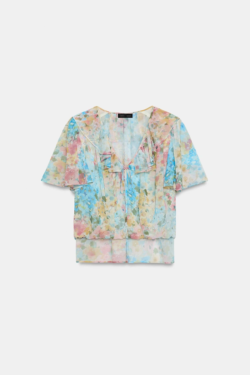 BLOUSE À VOLANTS ET IMPRIMÉ FLEURI