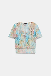 BLOUSE À VOLANTS ET IMPRIMÉ FLEURI