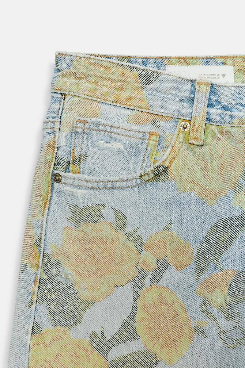 TRF LOW RISE LOOSE FIT PRINTED FOLDED JEANS