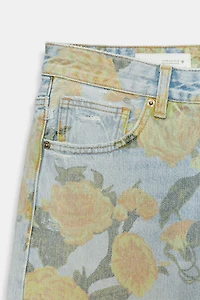TRF LOW RISE LOOSE FIT PRINTED FOLDED JEANS