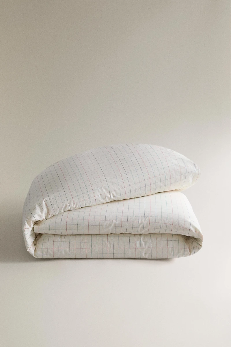 KIDS' CHECKED COTTON DUVET COVER