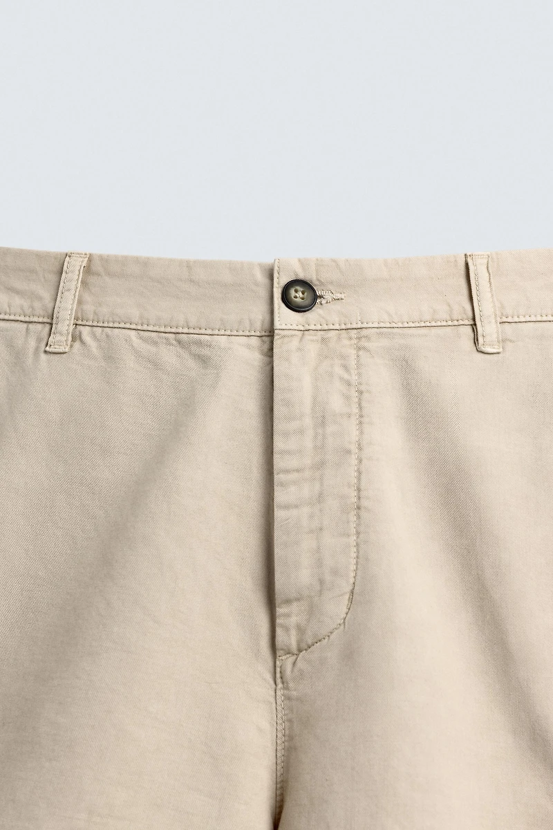 COTTON-LINEN BLEND CARGO SHORTS
