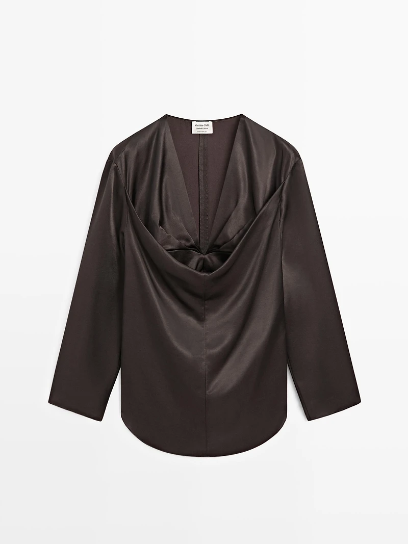 Satin blouse with neckline detail - LIMITED