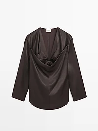 Satin blouse with neckline detail - LIMITED